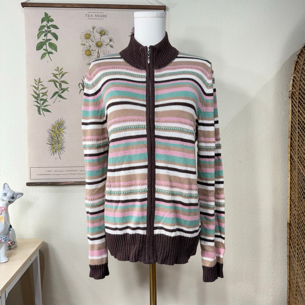 Y2k Pastel Striped Full Zip Lightweight Sweater Jacket Whimsy Twee Cutecore M L